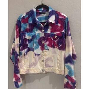 Rock N Karma Miracle Fabric Stretch Jacket Womens LARGE Abstract Swirl Print Art